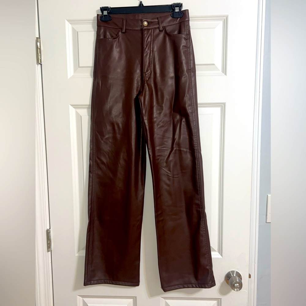 Garage brown faux leather pants